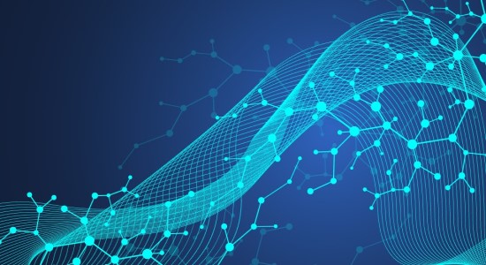 Illustration with a Grid and Molecule Structures