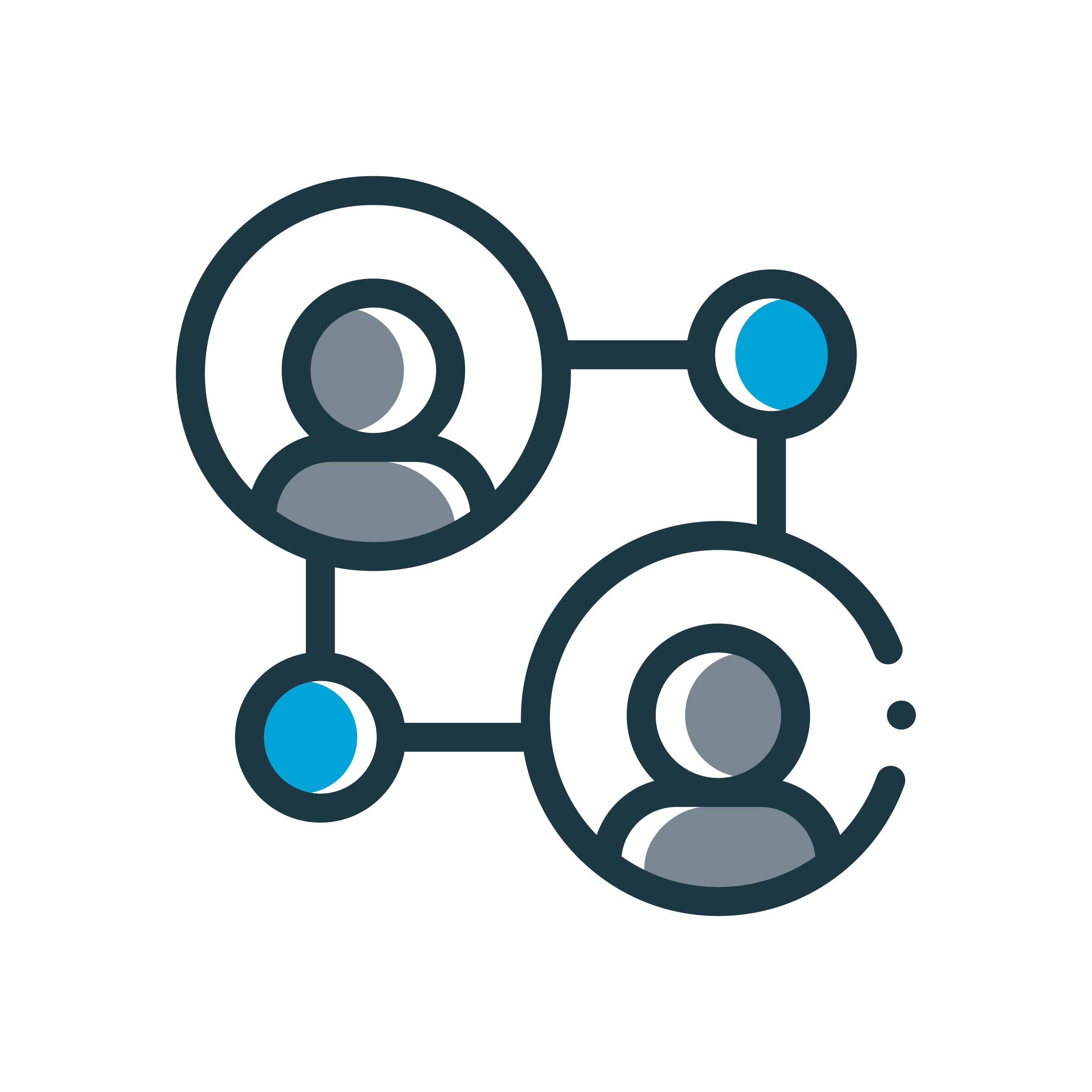 an icon showing stylised people in a circle that are connected via lines