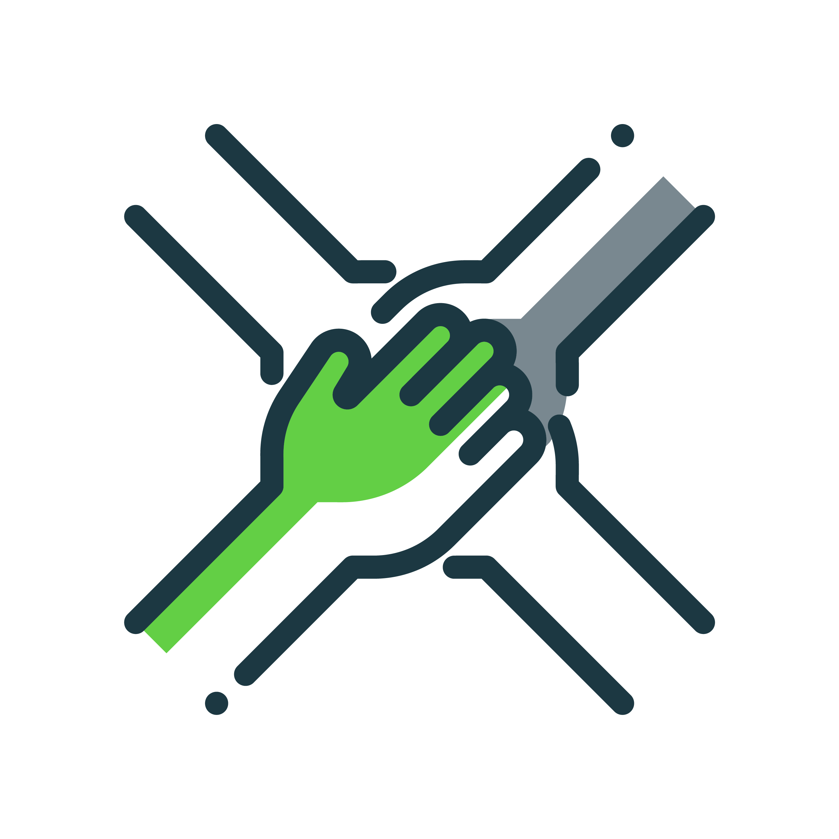 an icon showing four hands ccoming from four directions over each others